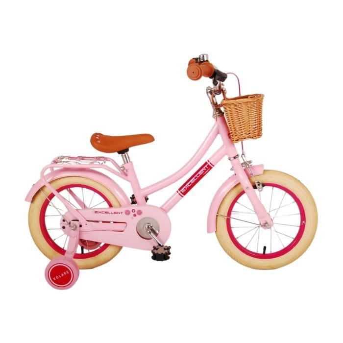 Vélo pour enfants Volare Excellent - Filles - 14 pouces - Rose - Frein à main et frein à rétropédalage