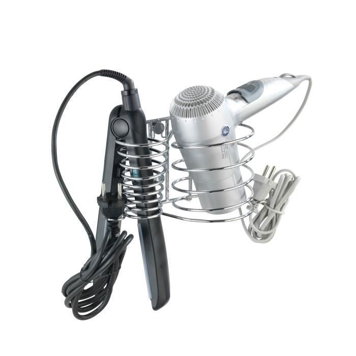 Support Sèche-Cheveux Wenko Turbo-Loc - Fixation Sans Perçage Acier Inox (14x7,5x11,5cm)