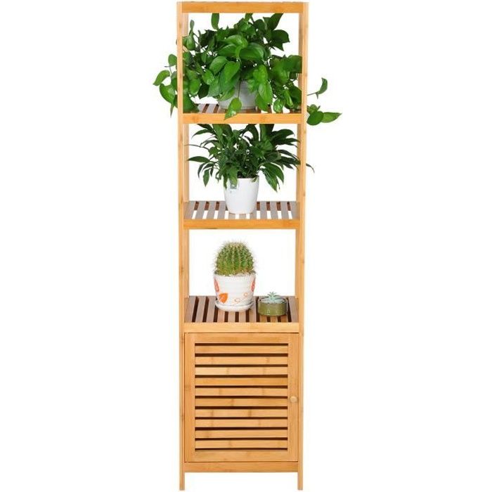 WOLTU Étagère D'Angle Bambou 4 Niveaux - Rangement Salle De Bain, Cuisine, Chambre - 27x27x120 Cm Naturel Papier Toilette