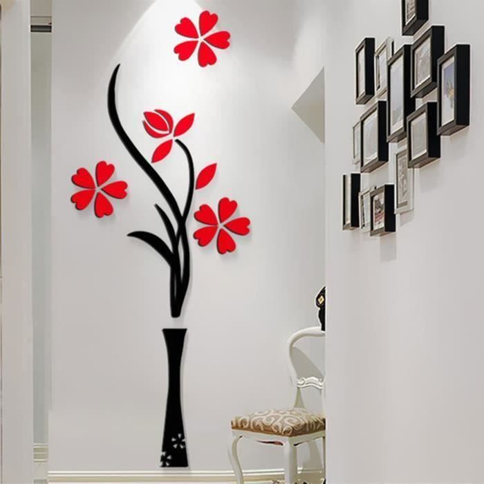 3d diy fleur miroir autocollant mural sticker acrylique art décor