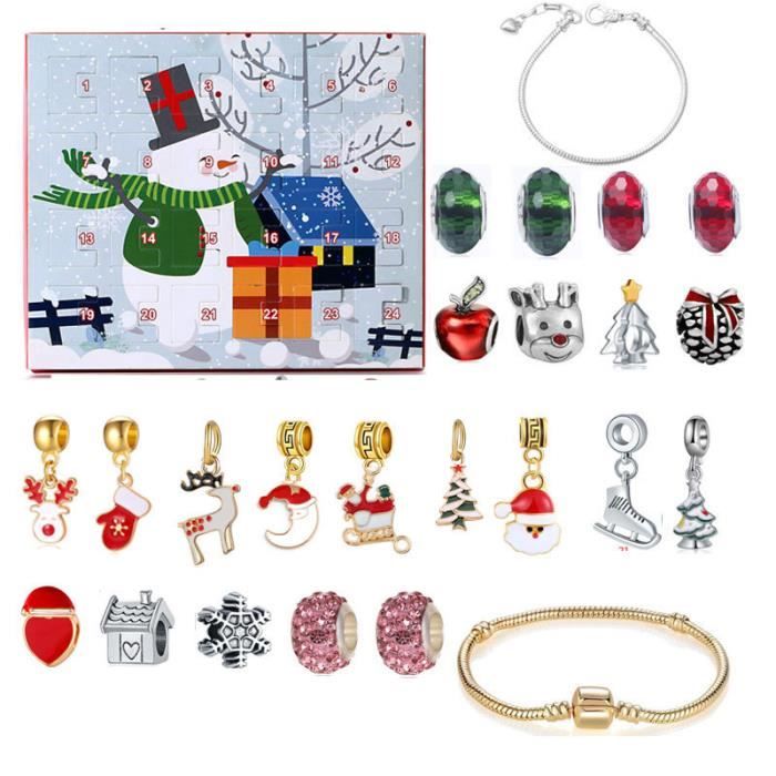 Calendrier de l'avent Fille Enfant, 24Jours Cadeau Calendrier de l'avent  Bijoux DIY Noël Bracelet pour Fille 5 - 12 ans
