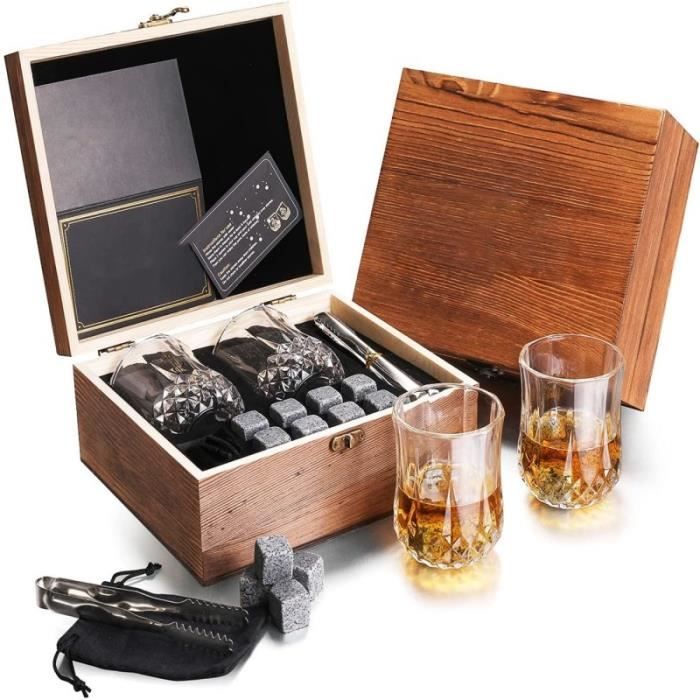 Set De 2 Verres à Whisky Avec 12 Pierres à Glace En Marbre - Coffret Hediyesepeti