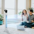 Ventilateur colonne sur pied 50W, télécommande, 3 vitesses, minuterie 12h, écran LCD, oscillation 85°, blanc. Idéal chambre. | Leroy Merlin
