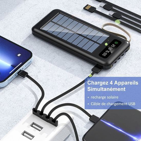 Power Bank Solaire 20000mAh - Charge Rapide PD20W - 3 Ports USB Pour Téléphone Et Tablette