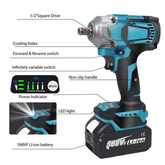 Clé à Chocs Sans Fil Sans Balais 2800N·m 1/2 Pouce 8000 tr/min Outil de Réparation Auto Tournevis Électrique pour Batterie Makita avec 2 Batteries Clé à Chocs Sans Fil Sans Balais 2800N·m 1/2 Pouce 8000 tr/min Outil de Réparation Auto Tournevis Électrique pour Batterie Makita avec 2 Batteries