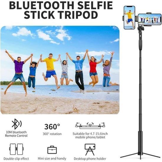 Perche Selfie Trépied K&F Concept 180 Cm Avec Suivi AI 360°, Déploiement Automatique, 2 Anneaux Lumineux