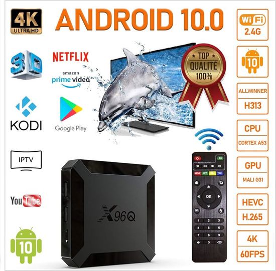Android TV Box X96Q Pro - 2Go/16Go - WiFi Double Bande - 4K Ultra HD - Lecteur Multimédia Android 10