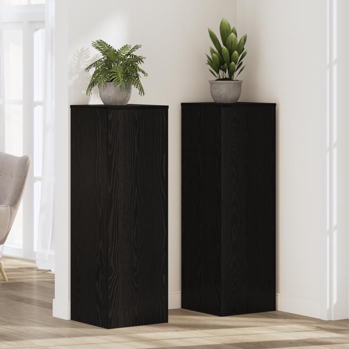 Support En Bois Massif Pour Pot De Fleurs - Socle Carré Noir 8x8x3,6 Cm - Déco Intérieur Style Chinois - Antidérapant