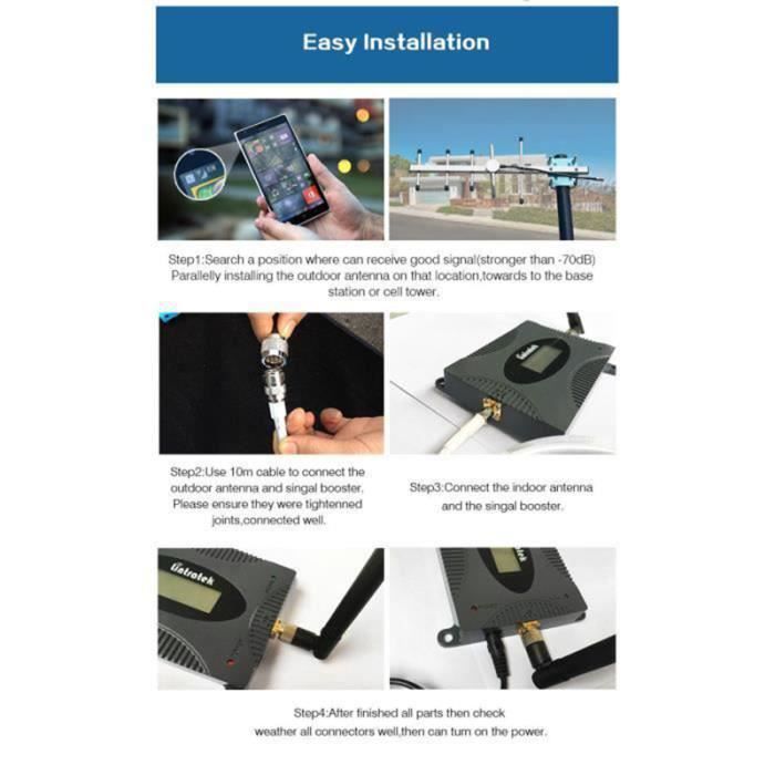Amplificateur De Signal Mobile Quadribande 800/900/1800/2100MHz - Répéteur 2G 3G 4G LTE GSM DCS WCDMA