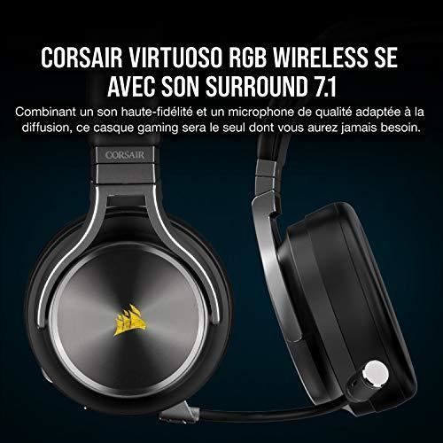 Corsair Virtuoso RGB Casque Gaming Sans Fil – Son Hi-Res 7.1, Micro Détachable, Aluminium, 20h D'autonomie