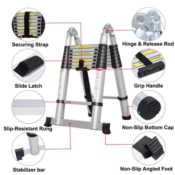 Finether Échelle Télescopique articulée 5m en Aluminium Portable ...