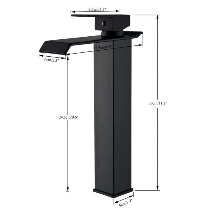 Robinet Mitigeur Cascade Noir Carré à Levier Unique - Robinetterie Évier Cuisine Ou Salle De Bain En Acier Inoxydable