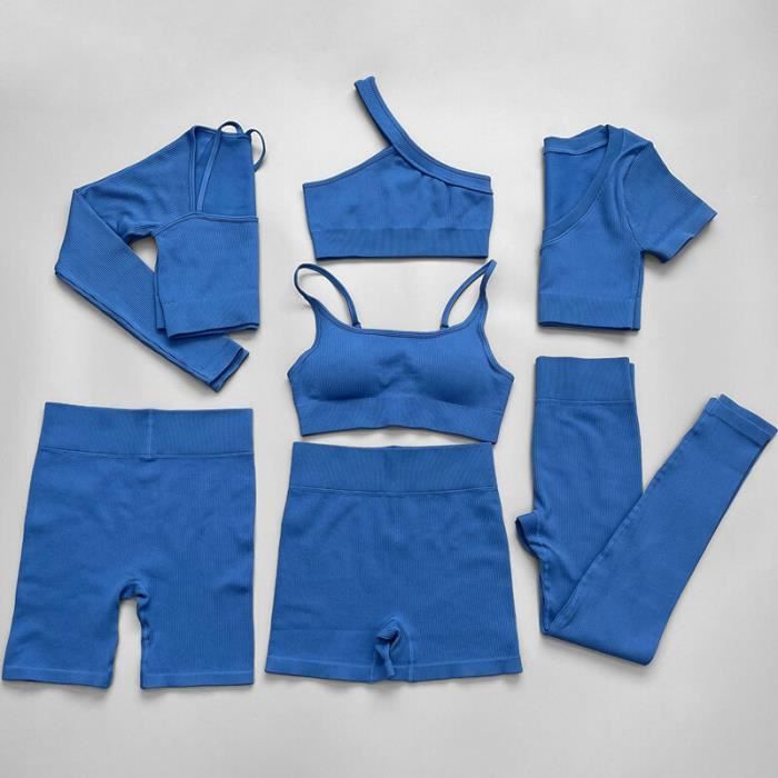 Ensemble de Yoga pour Femmes 2 Pièces - Bleu - Short de Court et Sans  Couture - Vêtements d'Entraînement Bleu - Cdiscount Sport