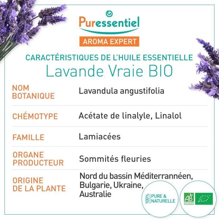 Puressentiel - Huile Essentielle Lavande Vraie - Bio - 100% pure et  naturelle - HEBBD - 10 ml (lot de 1)