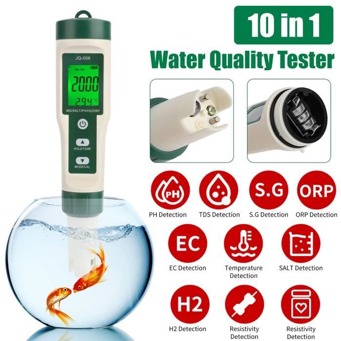 Testeur de Qualité de l'eau 10-en-1 Testeur PH / tds / EC / ORP / temp / SG  / salinité pour l'eau Potable/Aquariums/Piscine - Cdiscount Jardin