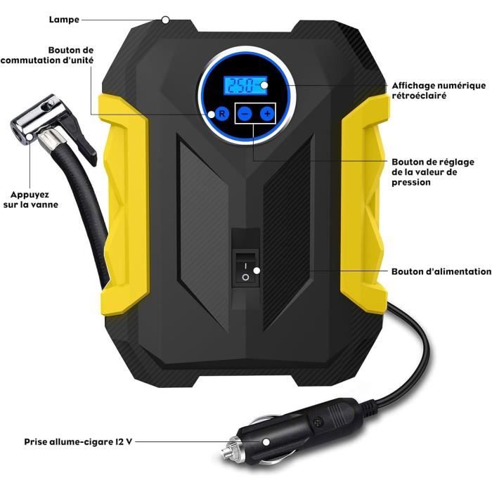 Gonfleur Portable 12V 150 PSI – Compresseur D'air Pour Pneus, Voiture, Moto, Avec Batterie 4000mAh