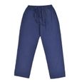 Sports et loisirs Pantalon droit uni en lin avec poche à cordon pour hommes Bleu-2