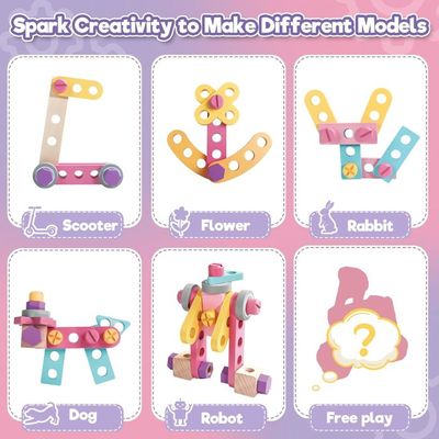 Jouet Enfant 3 Ans, Jouet Fille 3 Ans, Boîte à Outils Enfant Montessori | Jeux Fille 3 4 ans avec Perceuse, Tablier et 44 Pièces en Bois, Malette Bricolage, Jeux Enfant 3