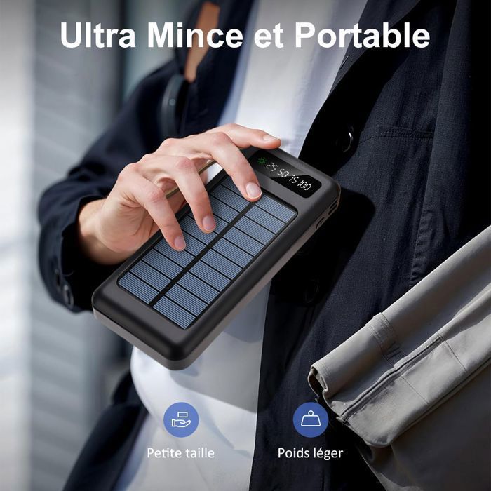 Power Bank Solaire 56800mAh Avec Charge Sans Fil 15W - 6 Sorties, Lampe LED Et Boussole | Pour Rando Et Urgence