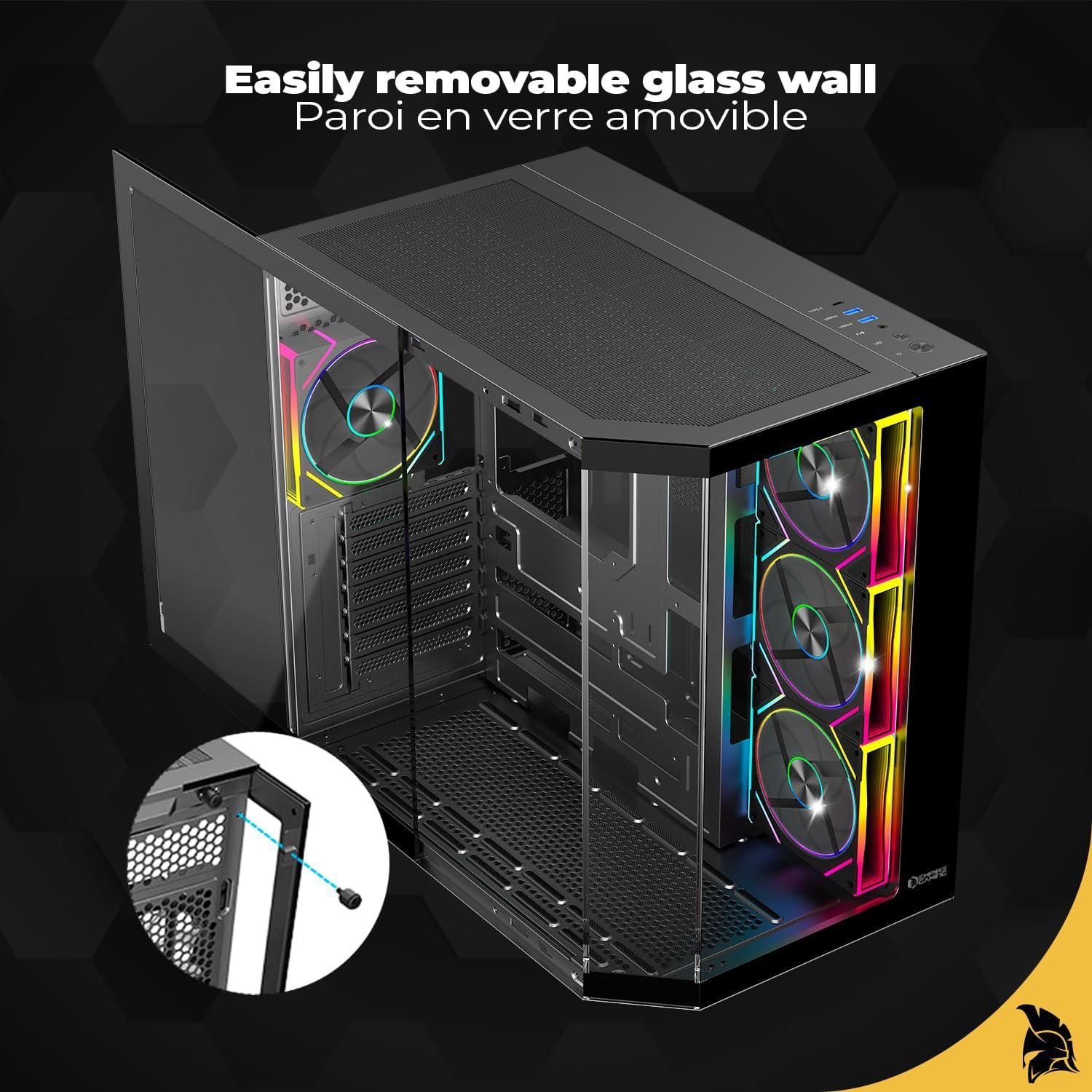 EMPIRE GAMING ECL251 - Boitier PC Gamer Mid-Tour ATX - 4 X 120 MM Ventilateurs PWM ARGB Avec HUB Contrôleur Préinstallé - Triple Verre Trempé - Filtres à Poussière - USB Type-C (Blanc