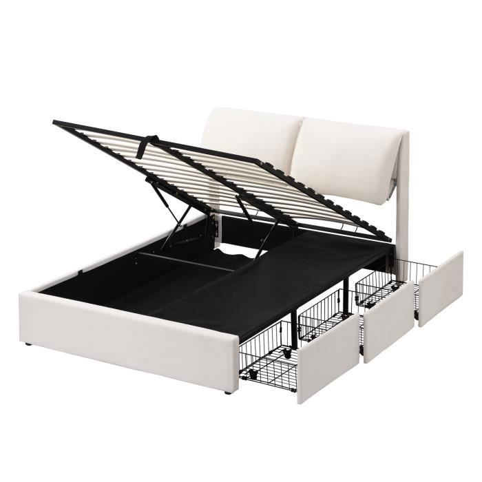 Lit Coffre 140 X 200 Avec Sommier Lit Rembourré 2 Personnes, Lit