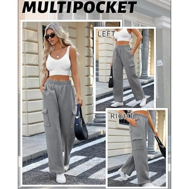 3 Pièces Pantalons Jogging Femme Hiver Chaud Pantalon Sport Long Polaire Avec Poches Elastique Taille Haute Avec Cordon De Serrage Pants Training Décontractés Pantalon Casual Pour Running Fitness