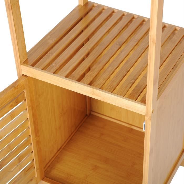WOLTU Étagère d'angle Pliable à 4 Niveaux en Bambou Naturel, Étagère de Rangement Multifonctionnelle avec Échelles, pour Salle de Bain/Cuisine/Salon, 27x27x120 cm