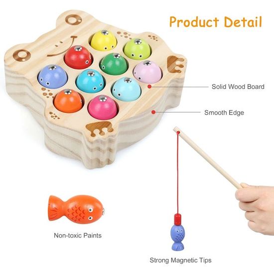 JSMTKJ Jeu De Pêche Magnétique En Bois – 15 Animaux Marins + Canne Aimantée – Jouet Montessori éducatif 3-8 Ans – Boîte De Rangement – Cadeau Noël Anniversaire – Motricité Et Couleurs