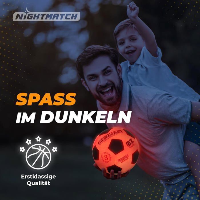 NIGHTMATCH Ballon de football lumineux LED étanche - Taille officielle 5 - Ballon lumineux pour jeux de nuit, enfants, adultes - Kit complet avec pompe et piles supplémentaires