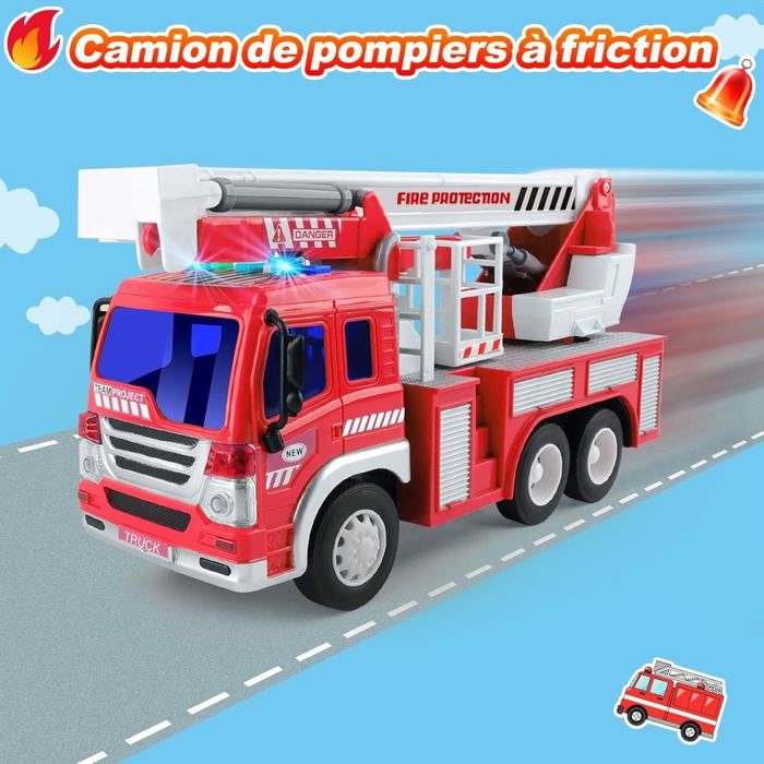Camion De Pompiers Jouet Yerloa - Sons Et Lumières - Échelle Extensible - Porte Ouvrante - Véhicule De Construction Pour Enfant 1 2 3 Ans - Cadeau Garçon Fille