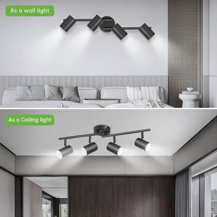 Plafonnier LED 4 Spots Orientables, GU10 Spots de Plafond Noir pour Salon  Salle à Manger Couloir Cuisine, Luminaire Plafonnier[99] - Cdiscount Maison