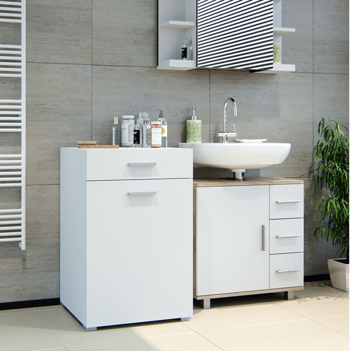Armoire à Linge Vicco Fynn – Meuble Salle De Bain Blanc, 78,4x34x91,6 Cm