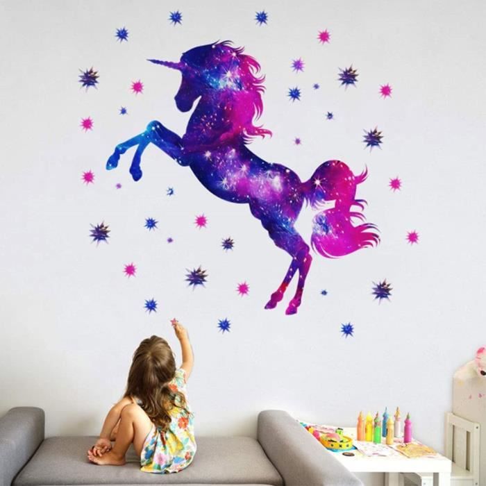Autocollant mural licorne phosphorescent, pour chambre de fille