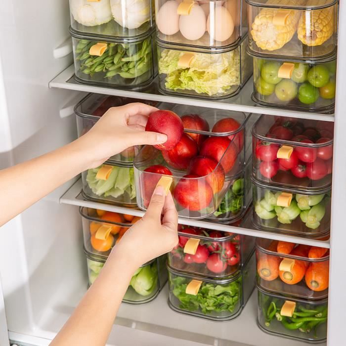 Boite de rangement frigo empilable avec tiroir Lot de 3 bacs de rangement frigo pour la cuisine, les armoires et les Comptoirs