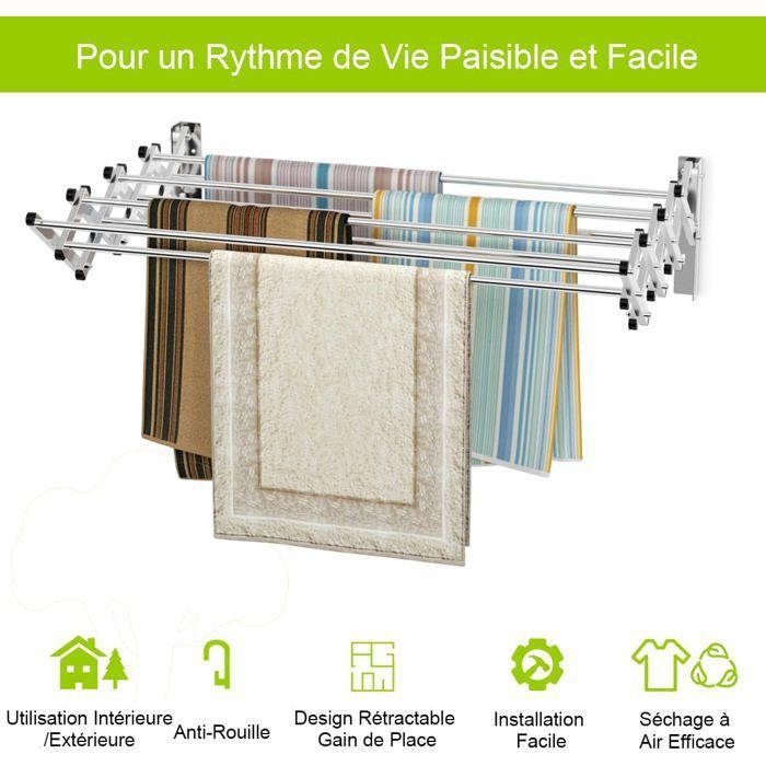 Étendoir à linge pliable extensible mural étendoir à linge porte-serviettes rail en acier inoxydable 304 gain de place salle de bain salle de bain cintre suspendu facile à installer (80 cm) Marriage