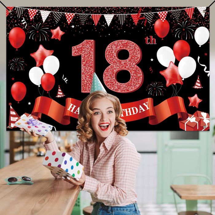 Koliphy Décoration pour 16e anniversaire – Bannière « Happy Birthday » pour garçons et filles, bannière de fond noire et argentée pour fêtes intérieures et extérieures