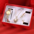 SHARPHY Coffret montre femme + bracelet + collier – diamant perle forme de coeur doré tempérament grâce luxe cadeau-0