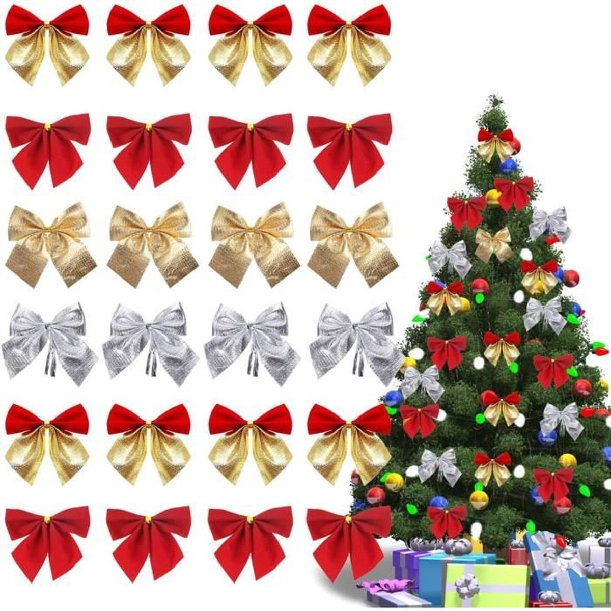 Lot de 96 nœuds pour Sapin de Noël Noeud Rouge Noel, Gros Noeud noël