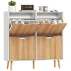 Meuble à chaussures - HOMCOM - étagère réglable, pieds en bois - Bois - 95x26x95cm - Bois naturel et blanc