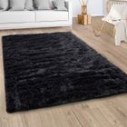 Paco Home Tapis Shaggy Tapis De Salon Fausse Fourrure Poil Long Moelleux Monochrome Noir 60x100 cm