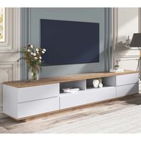 MODERNLUXE Meuble TV en bois 180cm - 5 portes 8 compartiments - style contemporain - naturel & blanc