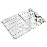 Protection Plaque de Cuisson, couvre plaque de cuisson en verre - Decortapis - Lot de 2, 40 x 52  cm, Vieilles planches et feuilles