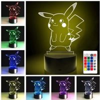 Pokemon Pikachu Lampe de nuit / Lampe de chevet LED / télécommande Touchez pour changer de couleur 16 couleurs Prise USB