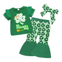 1-5 Ans 3 PCS Ensemble de vêtements pour bébé fille : T-shirt de la Saint-Patrick + Pantalon à Pattes D'éléphant + Bandeau Cheveux