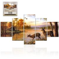 TD® LB0379 Moderne mur Art photos cadre salon 5 pièce-pièces cerf Nature crépuscule paysage décoration de la maison affiches HD
