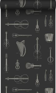 PAPIER PEINT papier peint instruments de musique noir - 53 cm x