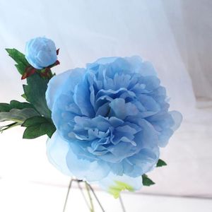 FLEUR ARTIFICIELLE Objets décoratifs,Bouquet de grandes pivoines artificielles en soie,2 têtes,fausses fleurs,décoration de maison,blanc- Blue[D58881]