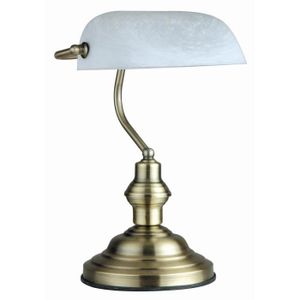 LAMPE A POSER GLOBO LIGHTING Lampe à poser avec interrupteur et verre optique - L 25 x l 19 x H 36 cm - Laiton vieilli albâtre blanc