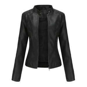 BLOUSON Veste Femme uni en slim Blouson Femmes en PU cuir Grande VêTements Manteau Noir