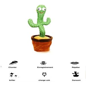 Dilara – Cactus En Peluche Parlant Et Dansant – Répète Les Mots Et Joue Des Mélodies – LED – Rechargeable USB